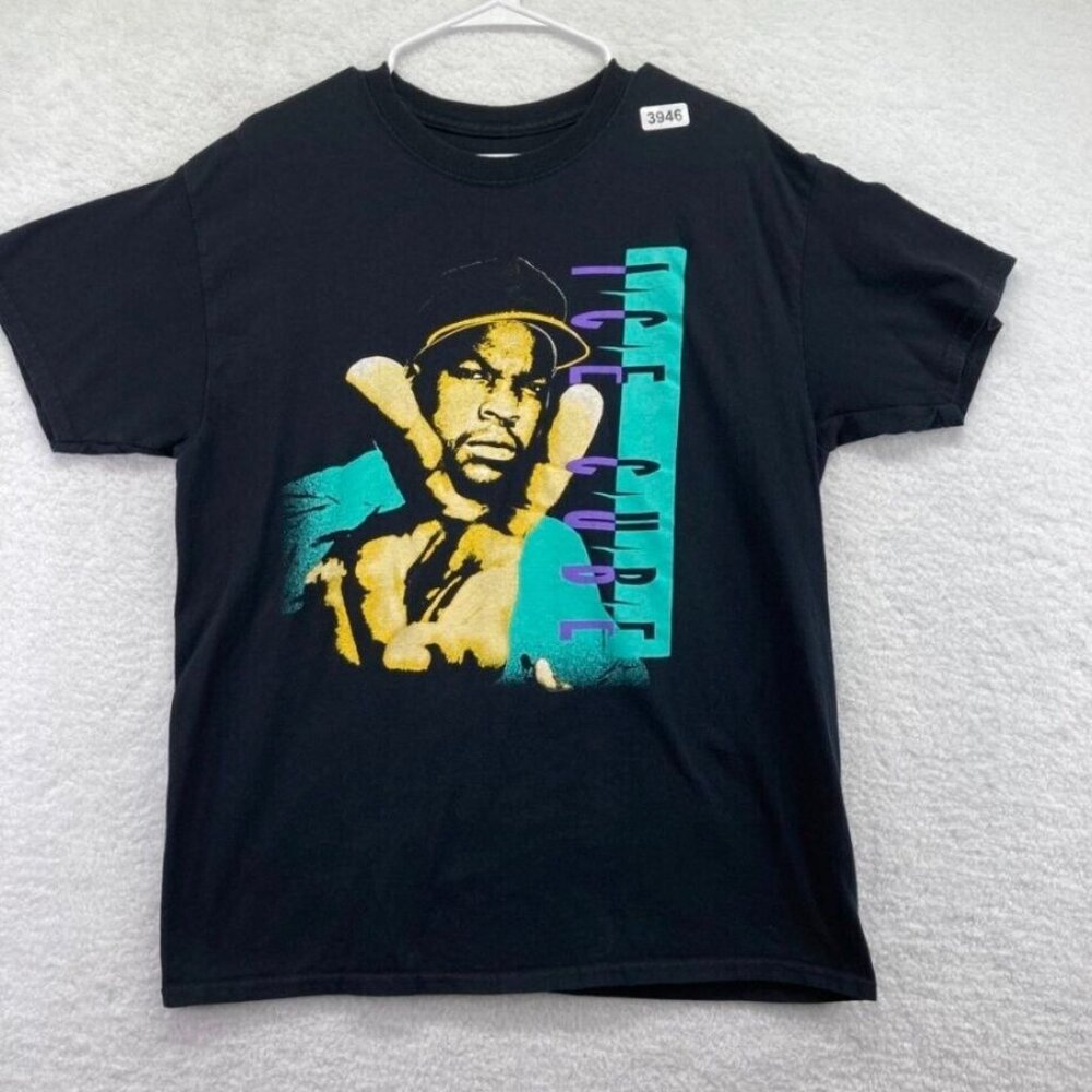 Ice Cube Mens T Shirt Sz Large‎ Black Short Sleeve Crew Neck Peace Rap Tee Music